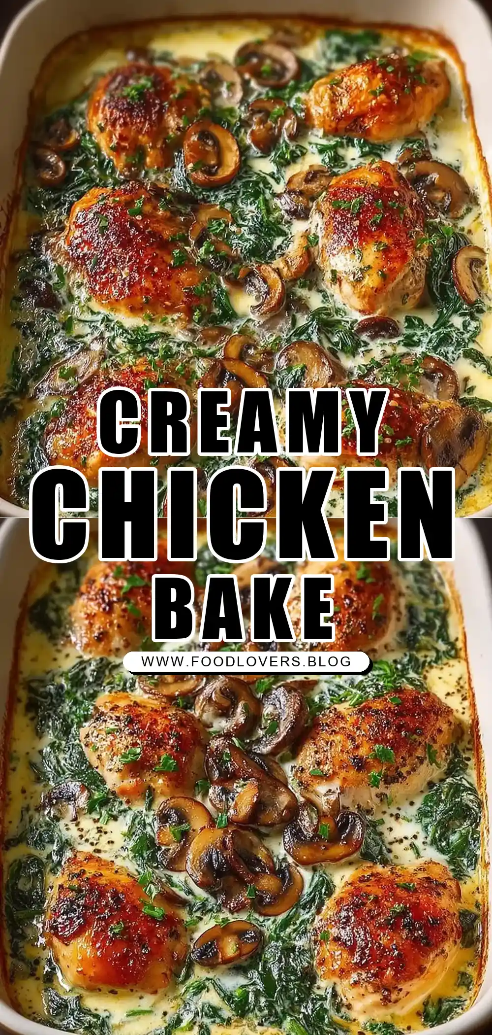 Low Carb Creamy Chicken, Spinach & Mushroom Bake