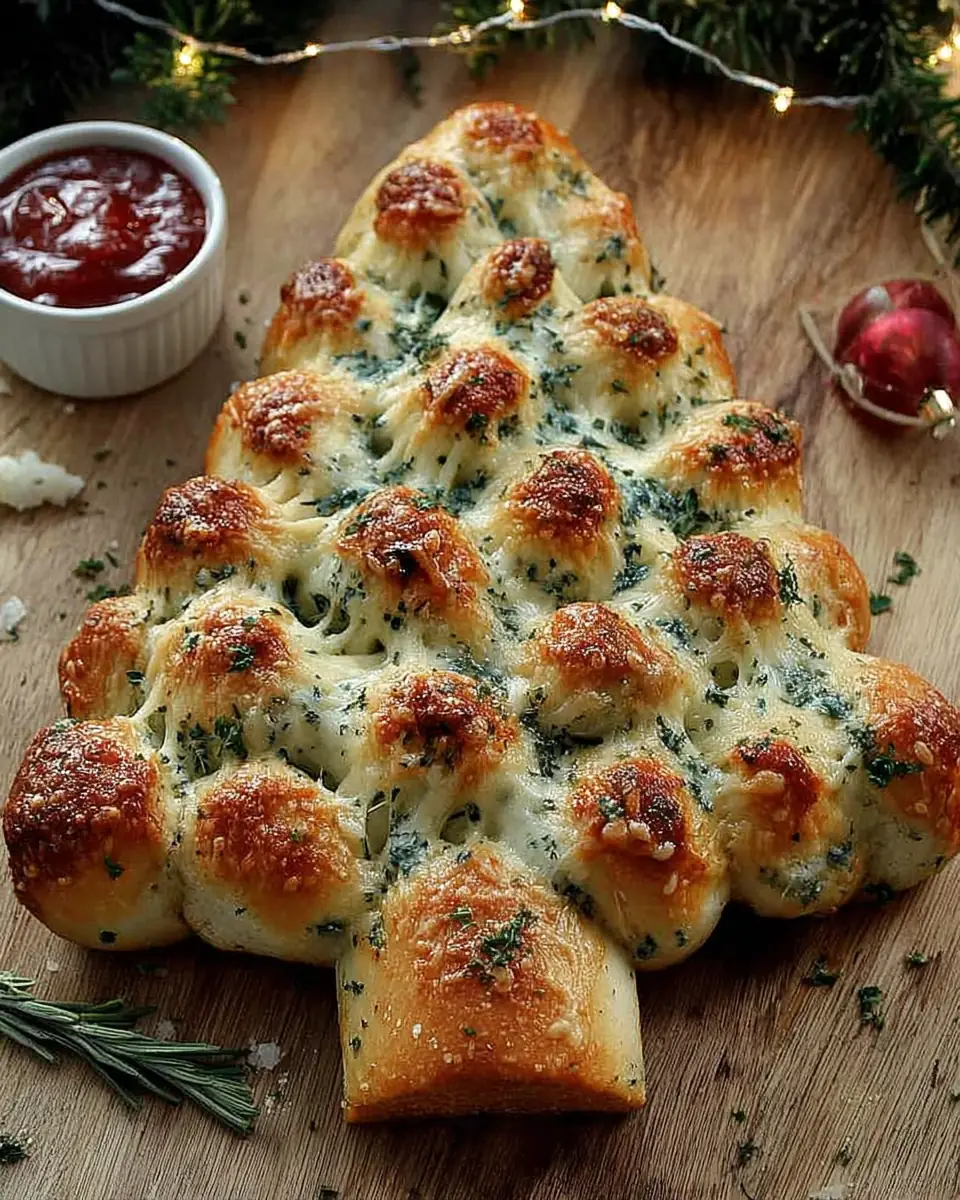 A delicious plate of Cheesy Christmas Tree Bread