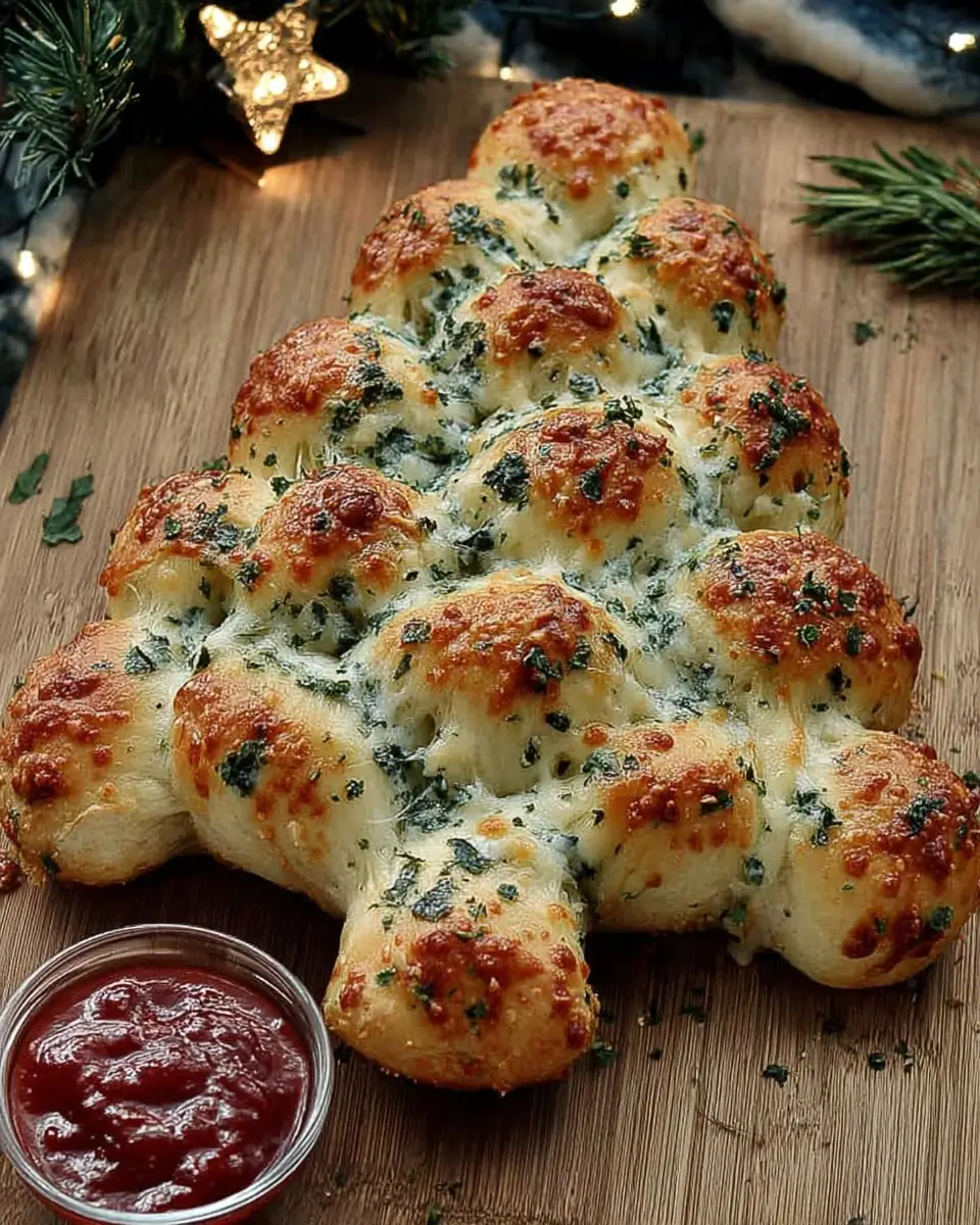 A delicious plate of Cheesy Christmas Tree Bread