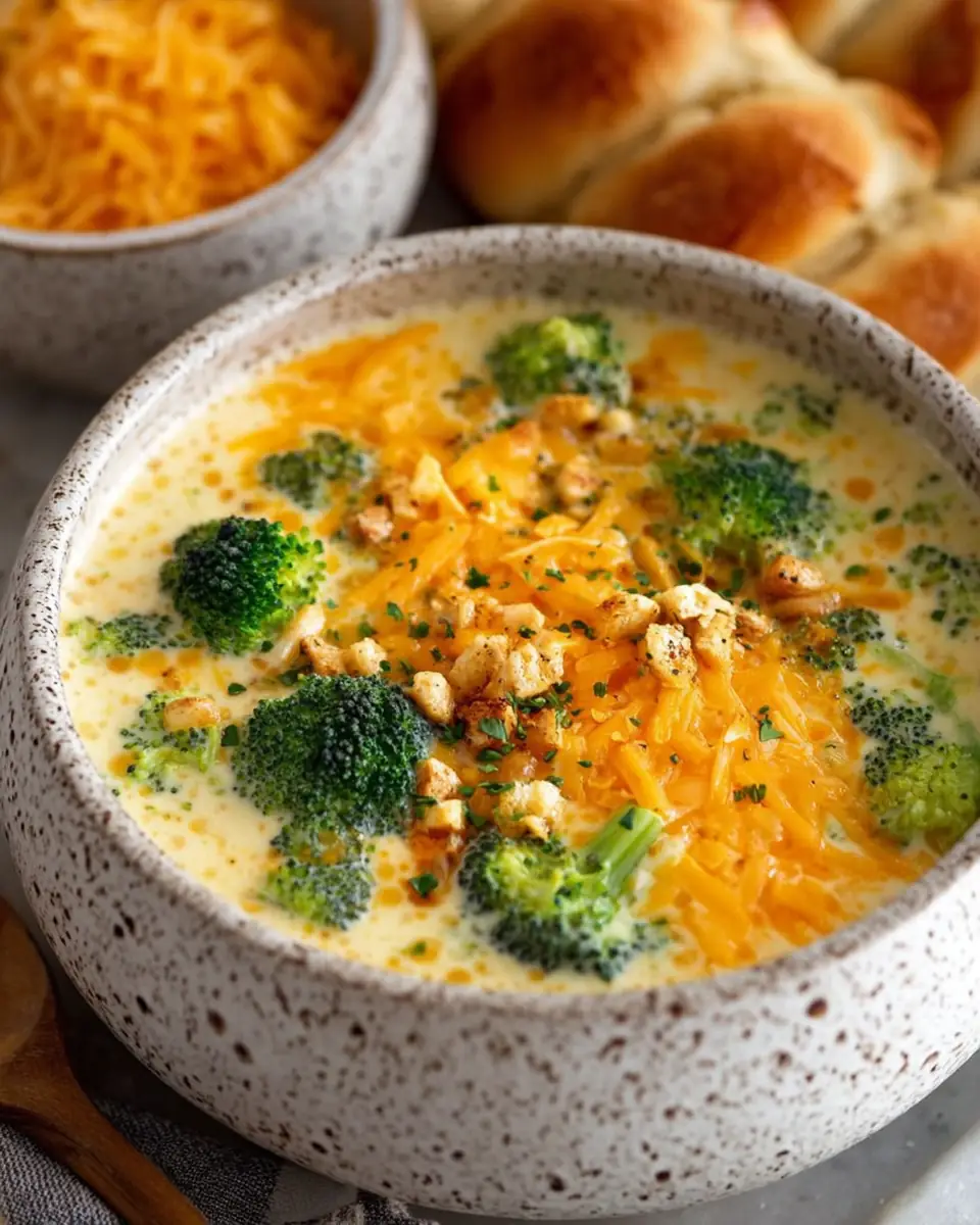 A delicious plate of Creamy Broccoli Cheddar Soup