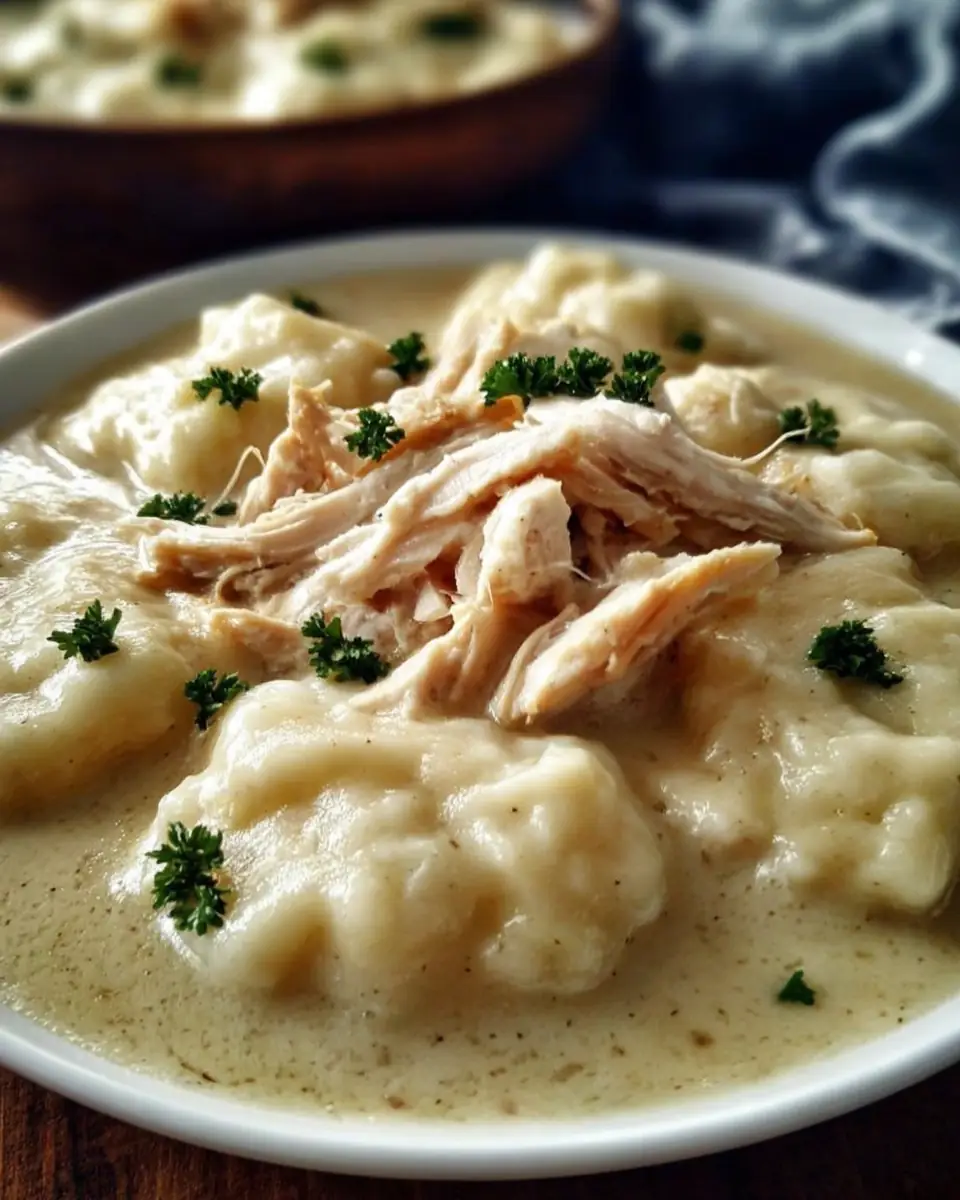 A delicious plate of Homestyle Chicken & Dumplings (Cracker Barrel-Inspired)