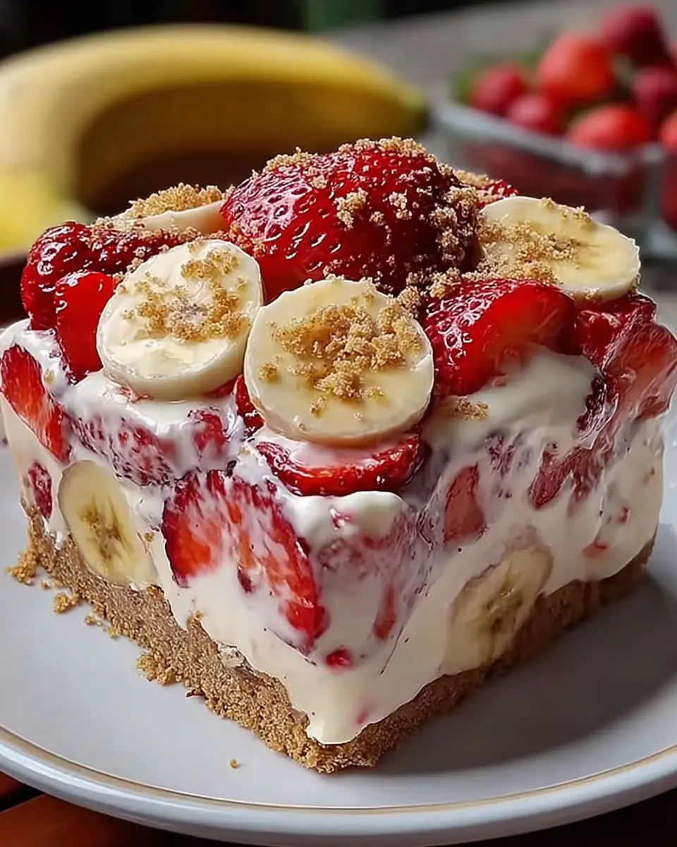 A delicious plate of Strawberry Banana Pudding Dream