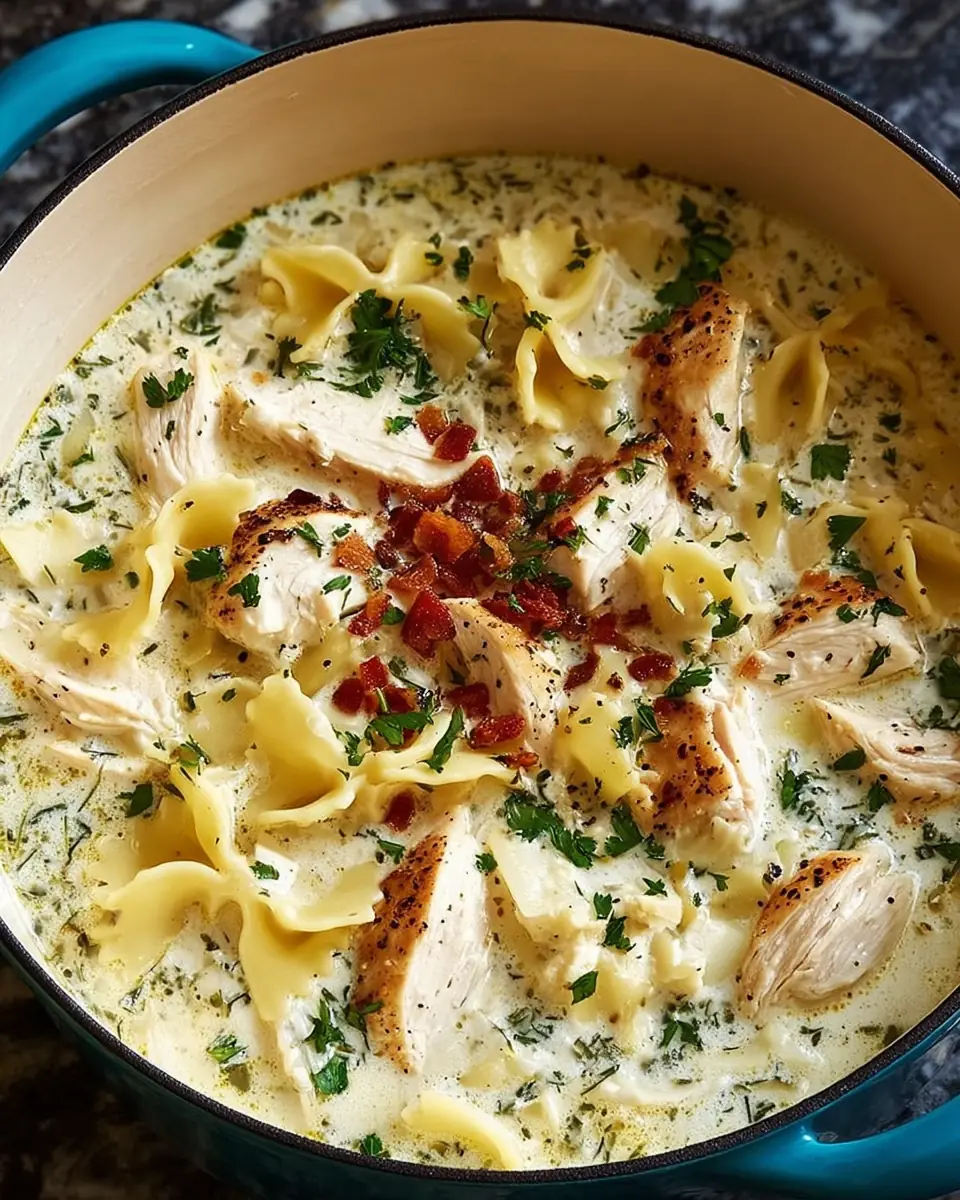 A delicious plate of White Chicken Lasagna Soup